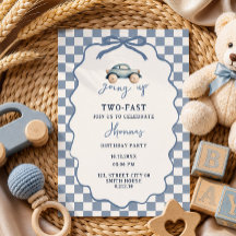 Invitation anniversaire rétro bleu pour 2 ans Grow
