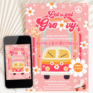 Invitation Anniversaire Rétro Hippie Arc-en-ciel Let's Get Gr