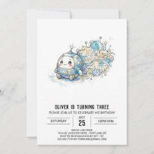 Invitation Anniversaire Robot Bleu Ciel Mignon