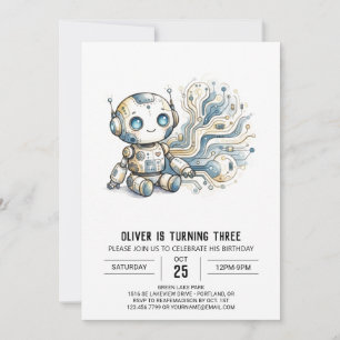Invitation Anniversaire Robot Numérique Argenté
