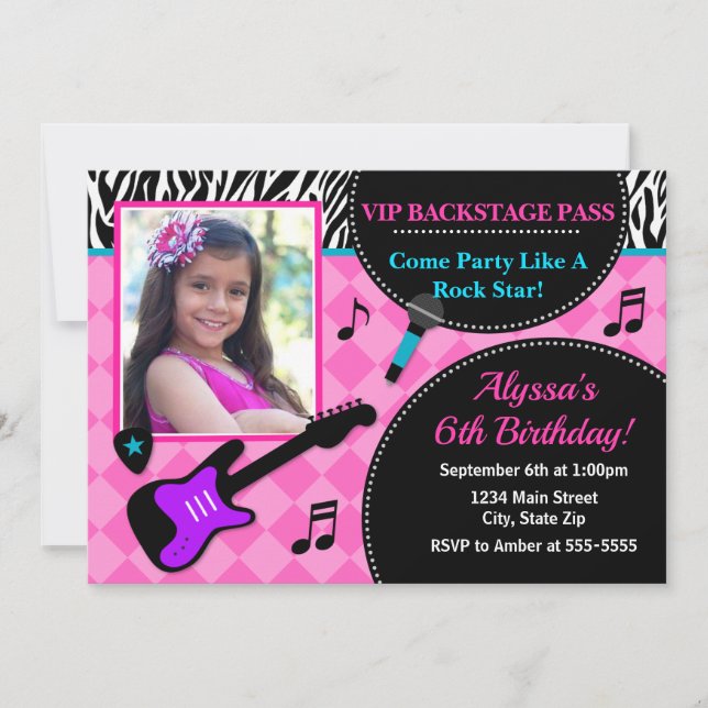 Invitation Anniversaire Rock Star Pop Star Girl (Devant)