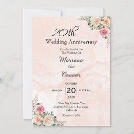 Invitation Anniversaire romantique de Mariage à la crème rose