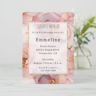 Invitation Anniversaire romantique rose rose or floral