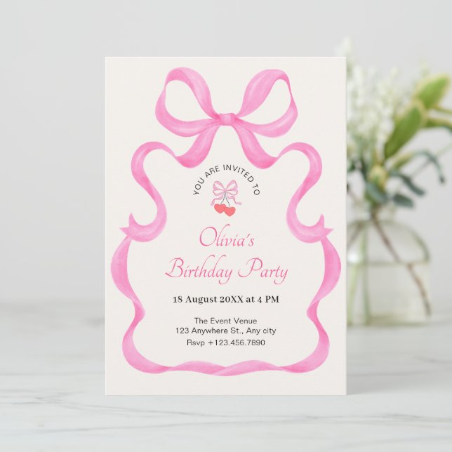 Invitation Anniversaire rose (Debout devant)