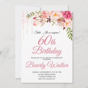 Invitation Anniversaire rose 60e Surprise Floral