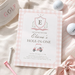 Invitation anniversaire rose avec un trou en un en