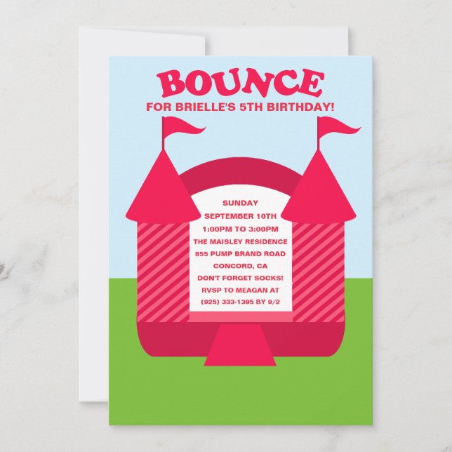 Invitation Anniversaire rose Bounce House (Devant)