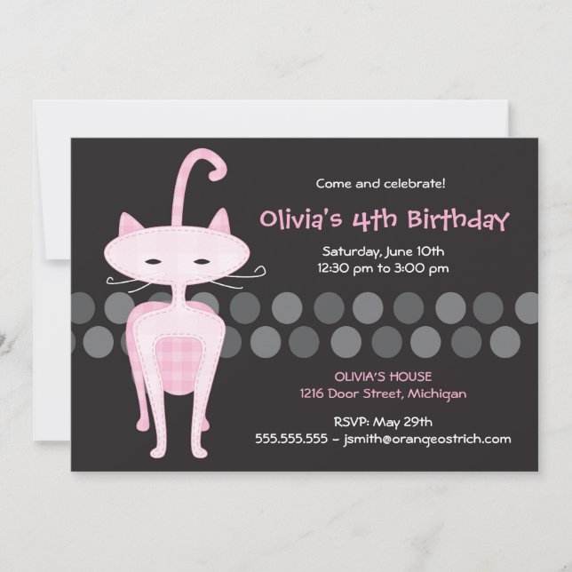 Invitation Anniversaire rose chaton sophistiquée (Devant)