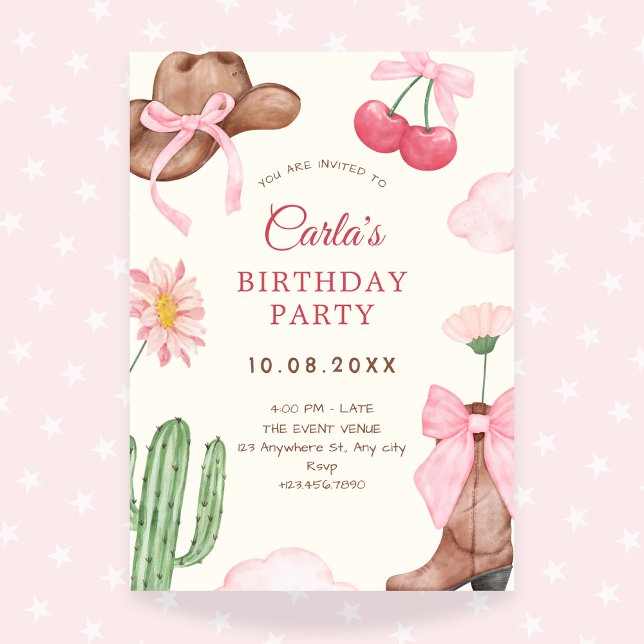 Invitation Anniversaire rose cowboy (Créateur téléchargé)