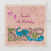 Anniversaire rose de dentelle de paon vintage