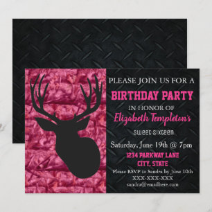 Invitation Anniversaire rose de sweet sixteen de chasse de