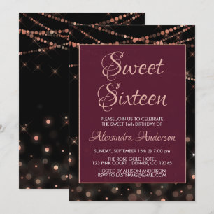 Invitation Anniversaire rose de sweet sixteen d'or de
