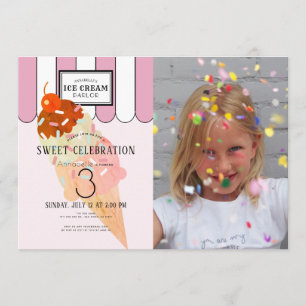 Invitation Anniversaire rose démodé de photo de glacier