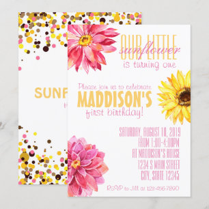 Invitation Anniversaire rose et jaune de tournesol