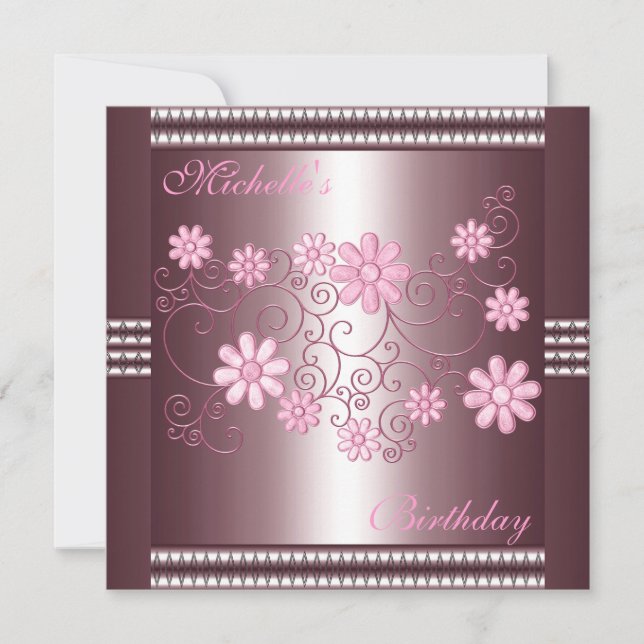 Invitation Anniversaire Rose Floral (Devant)