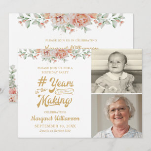 Invitation Anniversaire Rose Floral DES ANNÉES DE TRAVAIL 2 P