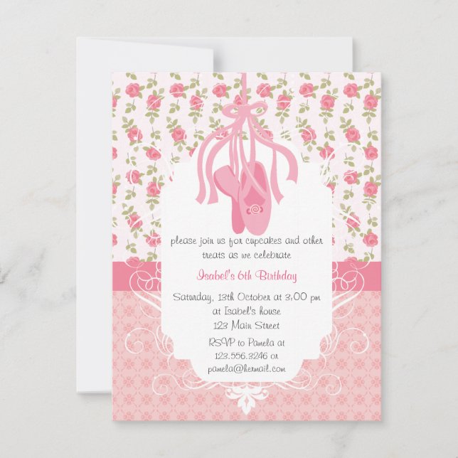 Invitation Anniversaire rose floral Girly lunatique de (Devant)