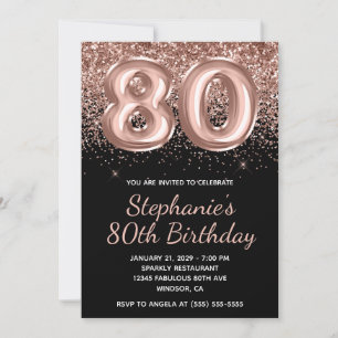 Invitation Anniversaire Rose Gold Pailleté Noir Numéro 80