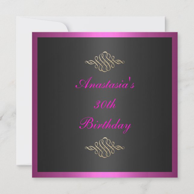 Invitation Anniversaire Rose Noir & Gold Trim (Devant)