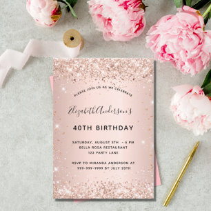 Invitation Anniversaire rose or parties scintillant poussière