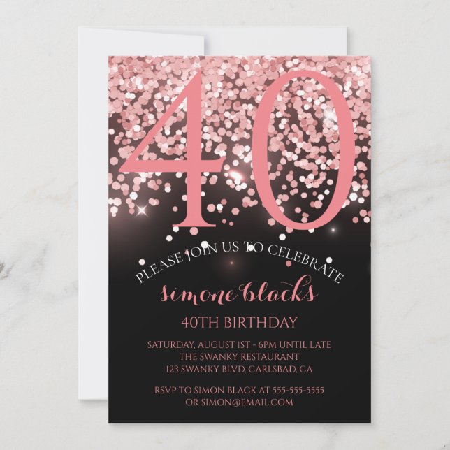 Invitation Anniversaire rose or rose parties scintillant glam (Devant)