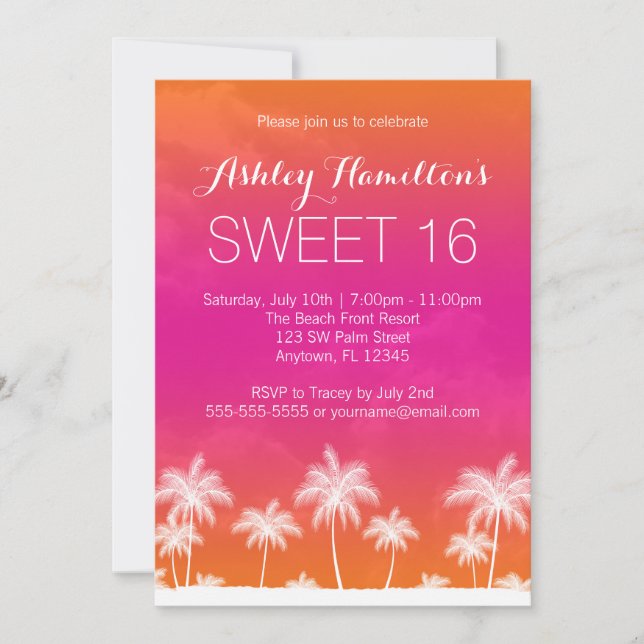Invitation Anniversaire rose orange tropical du bonbon 16 (Devant)