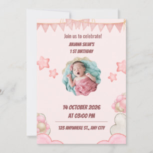 Invitation Anniversaire Rose pour Enfants