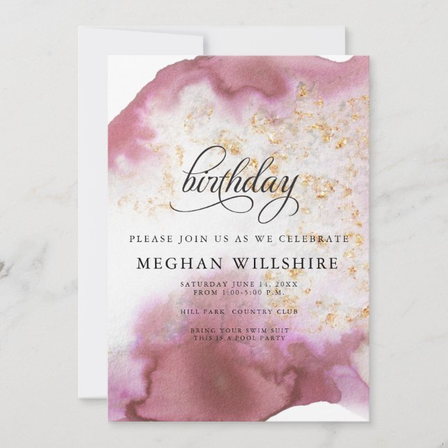Invitation Anniversaire Rose Quartz Gold Geode (Devant)