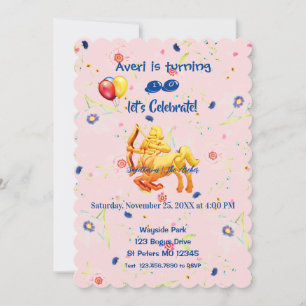 Invitation Anniversaire rose Sagittaire