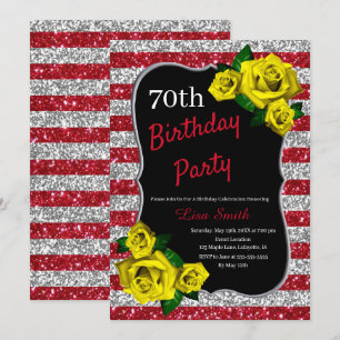 Invitation Anniversaire Rouge Argent Parties scintillant Rose