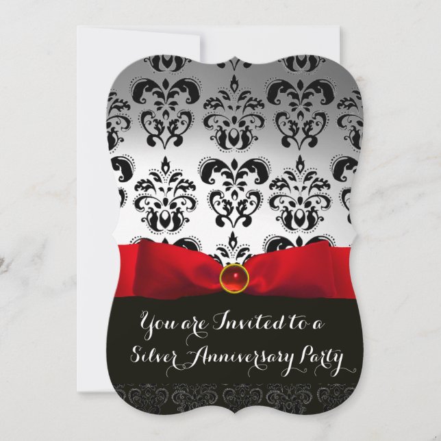 INVITATION ANNIVERSAIRE ROUGE BOW WHITE BLACK MARIAGE DAMASSÉ (Devant)