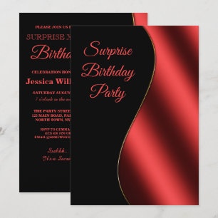 Invitation Anniversaire rouge et noir romantique de surprise