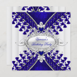 Invitation Anniversaire Royal Bleu Blanc Coeur Diamond