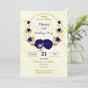 Invitation anniversaire royal bleu or floral