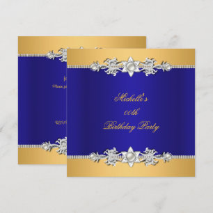 Invitation Anniversaire Royal Blue Pearl Trim Jewel
