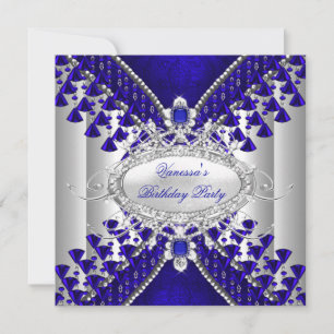Invitation Anniversaire Royal Blue White Diamond Bead Image