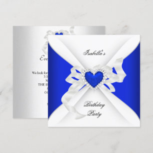 Invitation Anniversaire Royal Blue White Diamond Heart