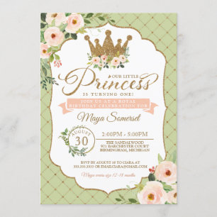Invitation Anniversaire royal de Little Princess Floral Blush