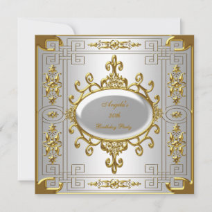 Invitation Anniversaire Royal Silver White Gold Art Déco