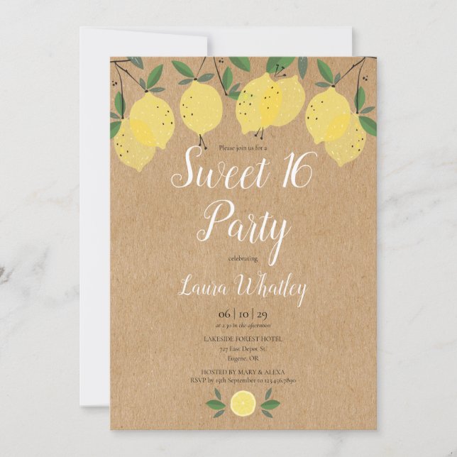Invitation Anniversaire Rustic Lemons Sweet de 16 fêtes (Devant)
