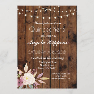 Invitation Anniversaire Rustique Bois Quinceanera Fleur Invit