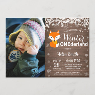 Invitation Anniversaire rustique de Fox d'Onederland d'hiver