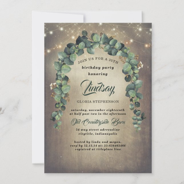 Invitation Anniversaire rustique de l'Eucalyptus Green Garlan (Devant)