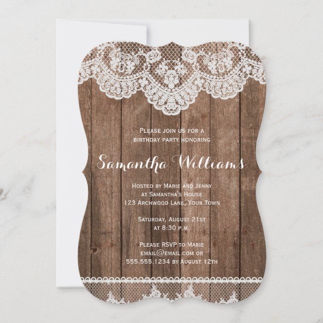 Invitation Anniversaire rustique élégant du bois et de la den (Devant)