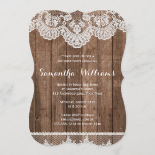 Invitation Anniversaire rustique élégant du bois et de la den