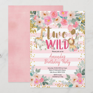 Invitation Anniversaire sauvage de la fille rose et or