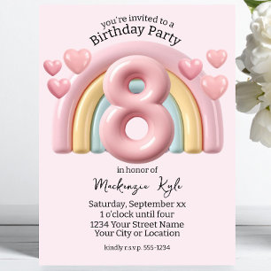 Invitation Anniversaire scintillant 3D arc-en-ciel 8 ans Fête