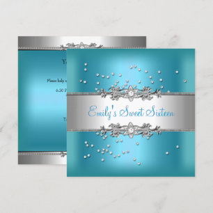 Invitation Anniversaire Seize Ans Bleu Sarcelle Diamants Arge