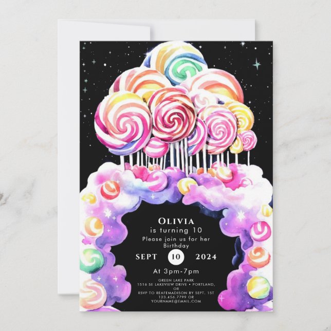 Invitation Anniversaire Simple Cute Candyland (Devant)