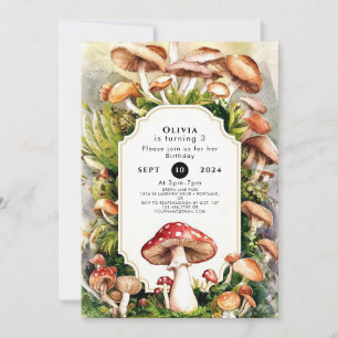 Invitation Anniversaire simple de champignons enchantés